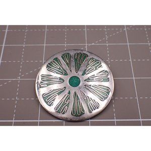 de Passille' Sylvestre Green Cloisonne Style Sand Dollar Design Brooch